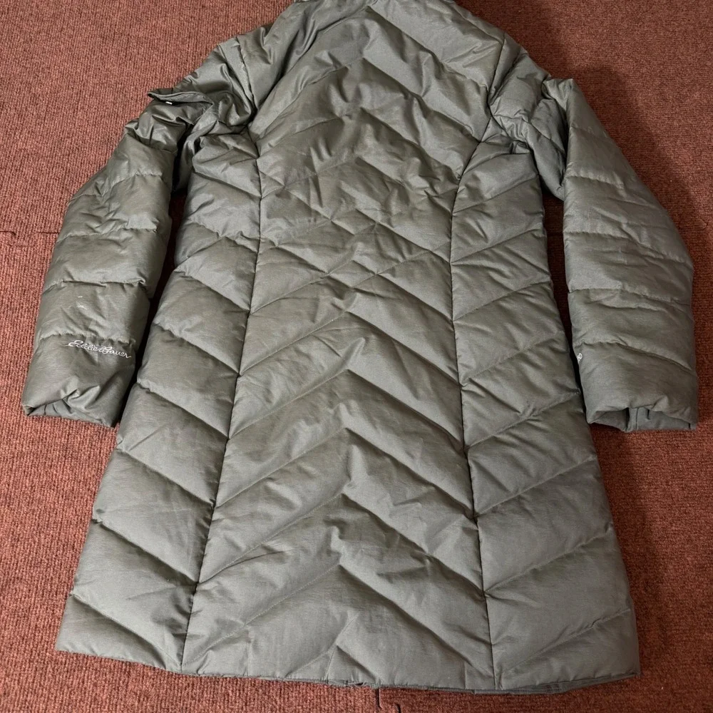 Eddie Bauer EB550 Down Parka Womens Small Olive Green Puffer Hooded Jacket Coat